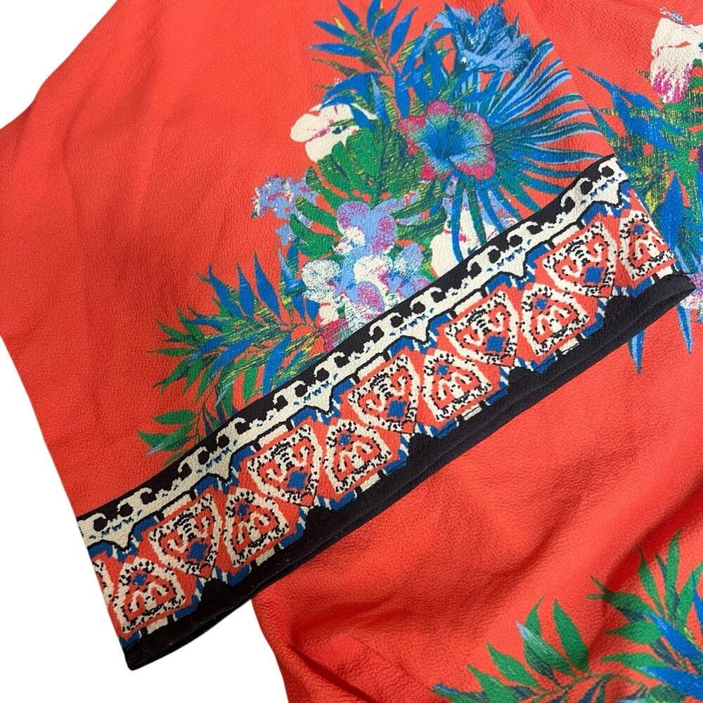 Flying Tomato Orange Floral Kimono Sleeve Surplice Cropped Top Blouse S - Picture 4 of 11